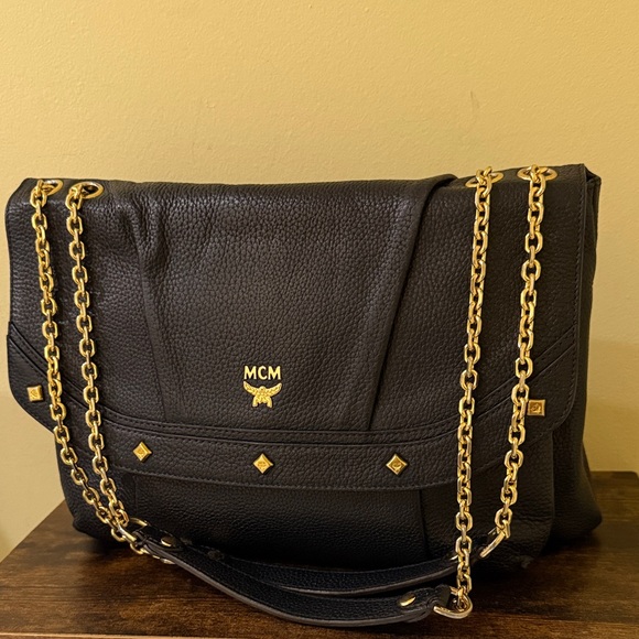 MCM Black Shoulder Bag with Gold Hardware MCM Handbag Authentic MCM - Picture 6 of 15